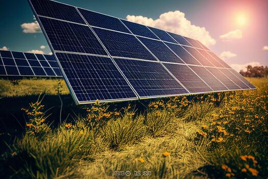 Solar panels, photovoltaic, alternative electricity source - concept of sustainable resources photo