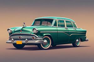 Vintage car on a dark background. Side view. illustration. photo