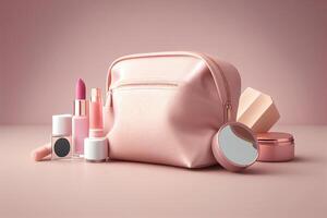 Cosmetic beauty products on bag photo