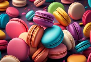 Colorful macaroons on a gray background. 3d rendering photo