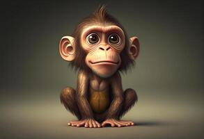 Monkey sitting on a dark background. 3D rendering illustration. photo