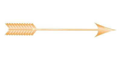 Golden arrow 3d. Shaft sharpened at the front and with feathers or vanes at the back, shot from a bow as a weapon or for sport. Vector illustration.