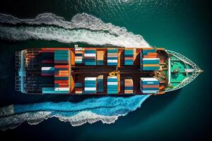 Container ship in the sea. Top view. photo