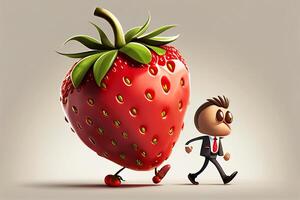 Cartoon man with strawberry on white background, 3D illustration. photo