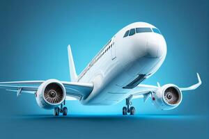 Airplane in the sky. 3D illustration. Blue background. photo