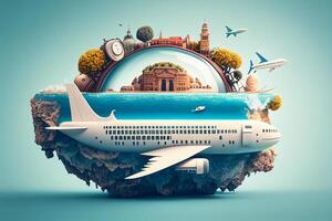 Travel around the world concept. 3d rendering toned image double exposure photo