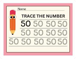 Trace and write a Handwriting practice education developing worksheet. Learn Number 50 vector