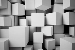 Abstract white cubes background, 3d render illustration, square shapes. photo