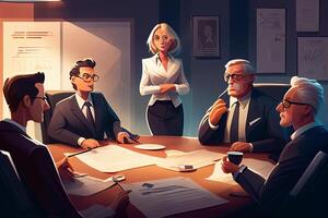 Illustration of a group of business people sitting in a conference room photo