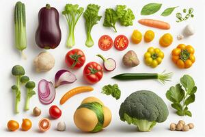 collection of fresh vegetables isolated on white background. photo