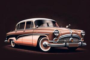 Vintage car on a dark background. Side view. illustration. photo