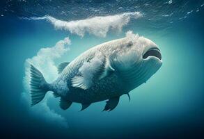 Whale shark swimming in deep blue ocean water. 3D Rendering photo