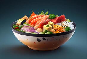 Hawaiian Sashimi Bowl with Salmon, Tuna, Avocado and Vegetables photo