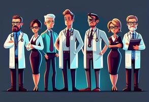 Group of doctors. illustration in cartoon style. Medical team. photo