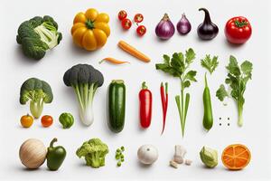 collection of fresh vegetables isolated on white background. photo