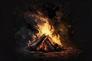 Burning campfire on a dark background. photo