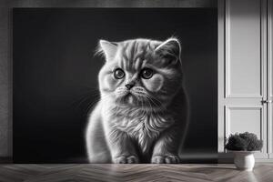 British Shorthair cat sitting in the room. 3D rendering photo