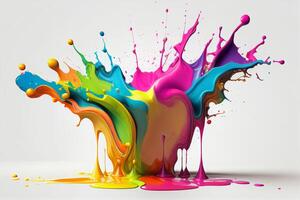 Colorful paint splashes isolated on white background. 3d rendering photo