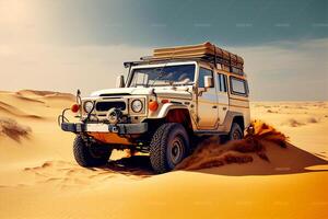 Off-road vehicle in the desert. Elements of this image furnished by NASA photo