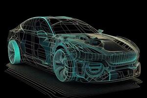 deporte coche cable modelo en un negro antecedentes. 3d representación generativo ai foto