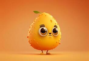 Cartoon lemon character on a orange background. 3d rendering. photo