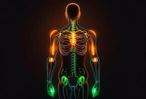 Human body anatomy with highlighted lungs on dark background. 3D Rendering photo