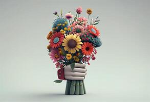 ramo de flores de flores en un mano como un regalo. 3d representación generativo ai foto