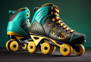 Modern roller skates on a black background. 3d rendering. photo