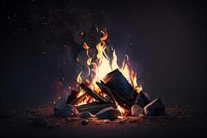 Burning campfire on a dark background. photo