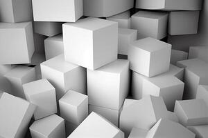 Abstract white cubes background, 3d render illustration, square shapes. photo