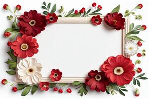 Beautiful floral frame with red flowers and leaves. illustration. photo