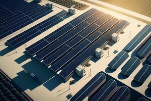 3D isometric illustration of a building with solar panels on the roof photo