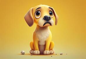 Corgi puppy sitting on yellow background. 3D rendering. photo