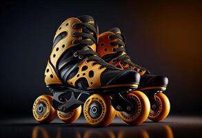 Modern roller skates on a black background. 3d rendering. photo