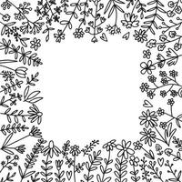 Vector doodle wild flowers frame illustration. Hand drawn different kinds of flowers frame