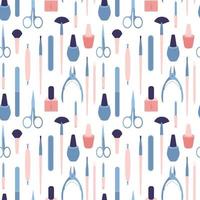 Vector manicure seamless pattern. Flat manicure salon tools on white background