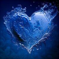 Heart shape made of water with splashes, 3d render photo