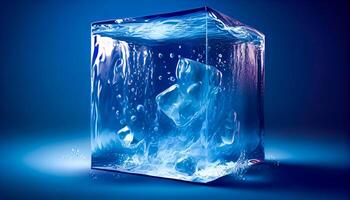 3d render water cube with air bubbles and splashes photo