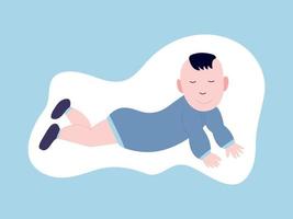 Vector baby boy lying on tummy illustration. Toddler flat style illustration