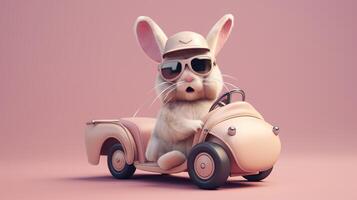 bunny driving a small car with pilot's glasses, 8k - photo