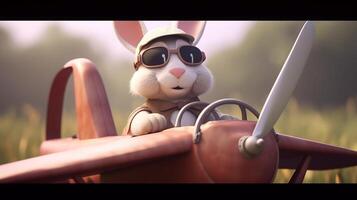 bunny driving a small car with pilot's glasses, 8k - photo