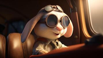 bunny driving a small car with pilot's glasses, 8k - photo