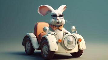 bunny driving a small car with pilot's glasses, 8k - photo