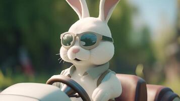 bunny driving a small car with pilot's glasses, 8k - photo