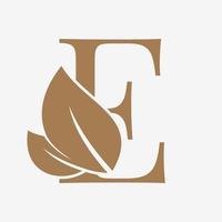 letter E with leaf decoration initial luxury vector logo design