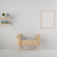 3D Rendering Wood Bassinet With White Wall And Floor Cement, Int photo