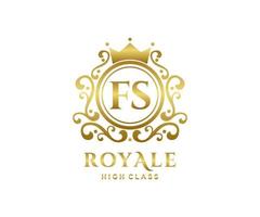Golden Letter FS template logo Luxury gold letter with crown. Monogram alphabet . Beautiful royal initials letter. vector