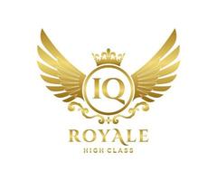 Golden Letter IQ template logo Luxury gold letter with crown. Monogram alphabet . Beautiful royal initials letter. vector