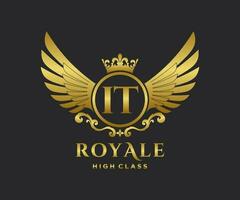 Golden Letter IT template logo Luxury gold letter with crown. Monogram alphabet . Beautiful royal initials letter. vector