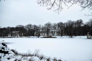 park  in Warsaw Poland on a snowy winter day photo